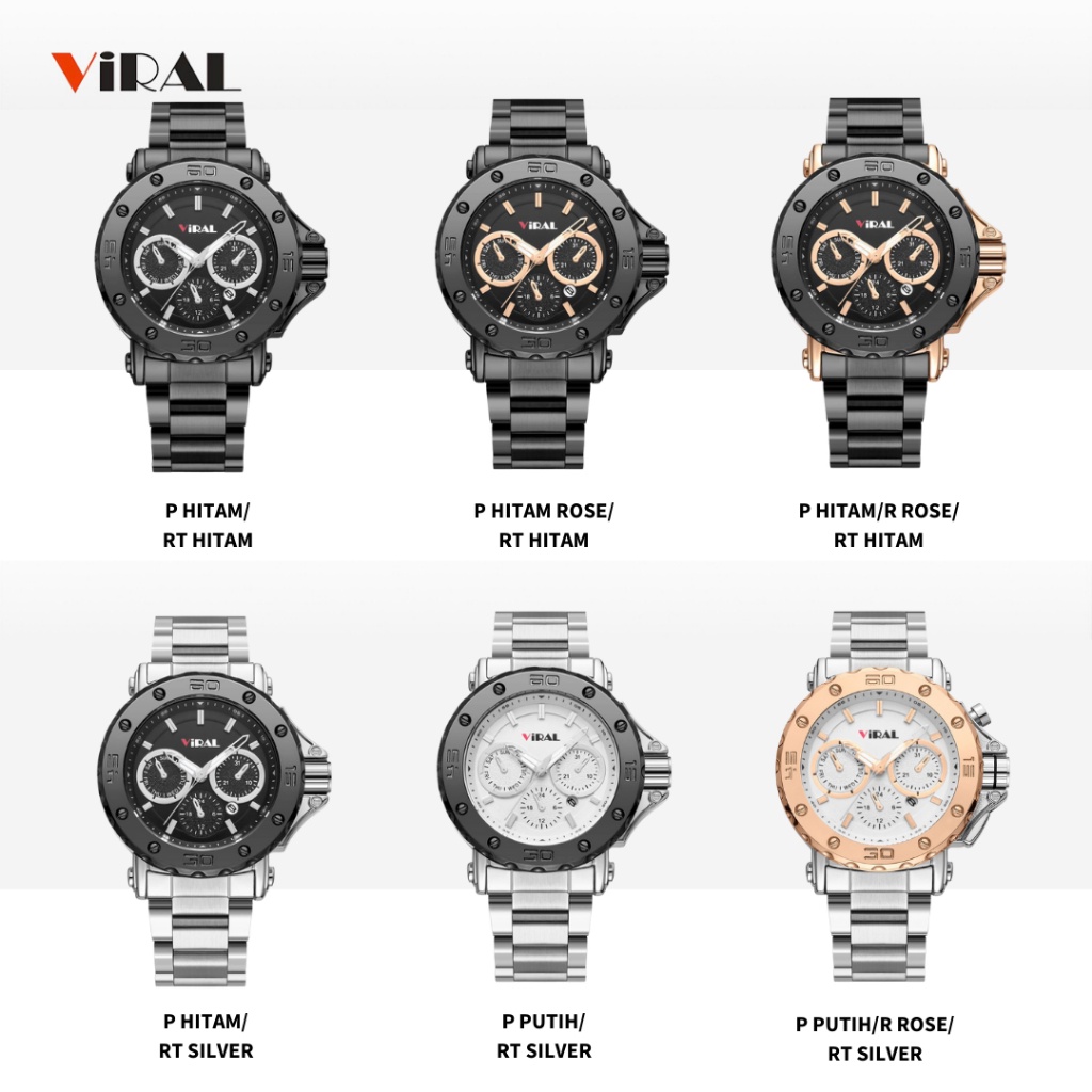 JAM TANGAN RANTAI PRIA ORIGINAL MERK VIRAL 9620 ANTI AIR WATER RESISTANT 30M LENGKAP BOX