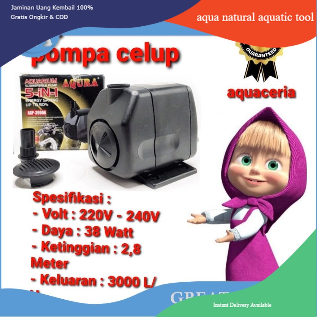pompa celup air aquarium kolam aqura asp 3900 a power head 3900