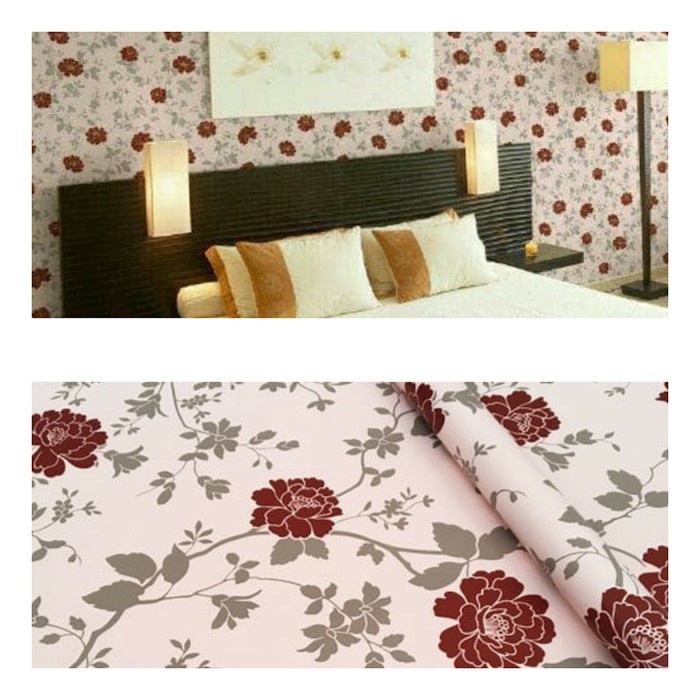 Grosir Wallpaper Sticker Dinding Termurah | Bunga Mawar Merah Maroon