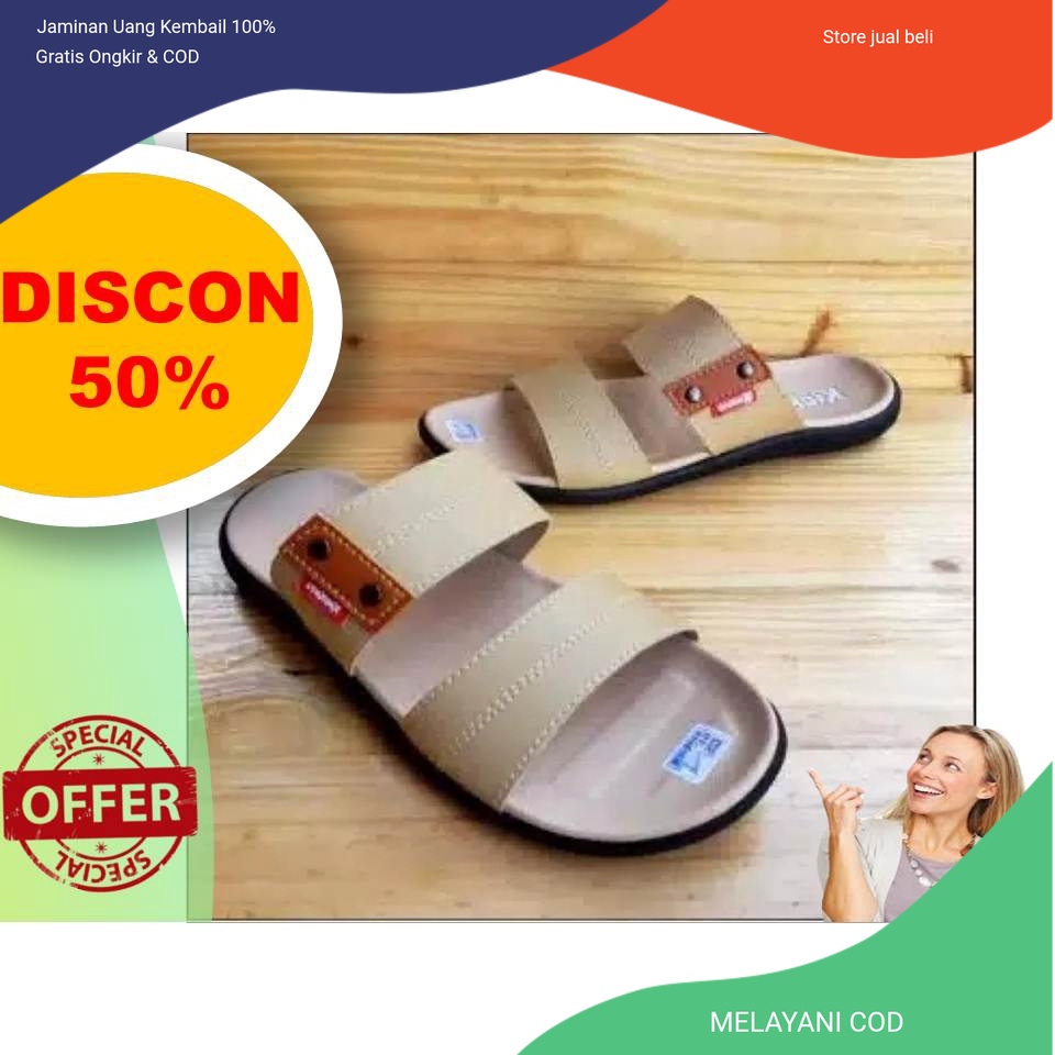 Sandal selop, sandal pria, sandal Kickers ,sandal rumah  sandal slide warna putih