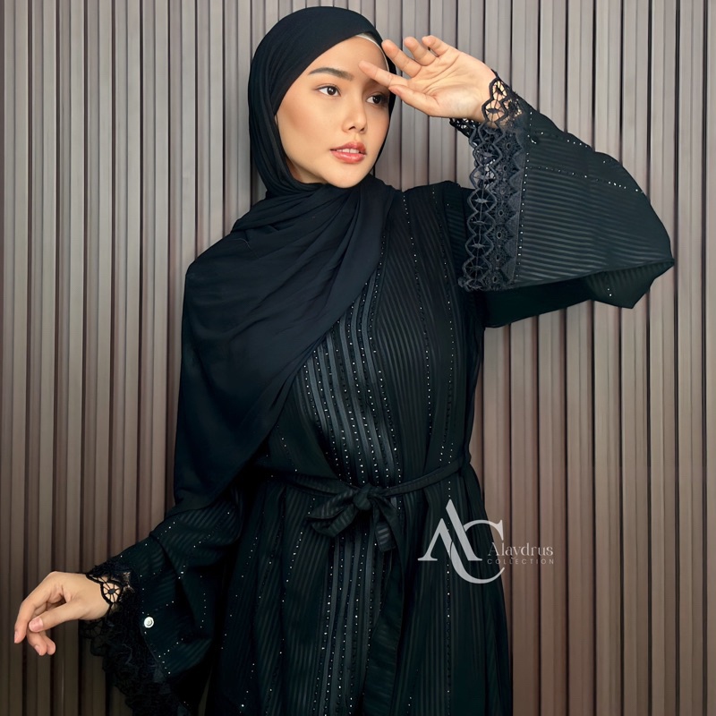 Zara Abaya Hitam Turkey Gamis Syari Muslimah Bahan Jetblack Hitam Kombinasi Renda Alaydrus Collection Dress Arab Saudi 951