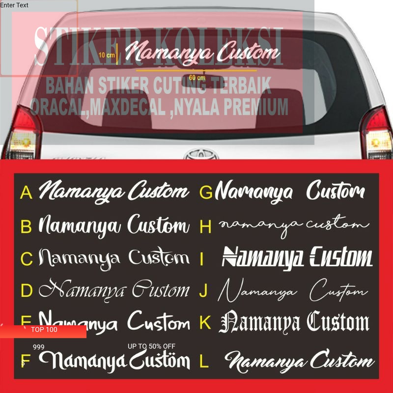 STIKER KACA MOBIL CUSTOM/ STIKER CUSTOM NAMA / STIKER VARIASI MOBIL / STIKER KACA MOBIL TERLARIS