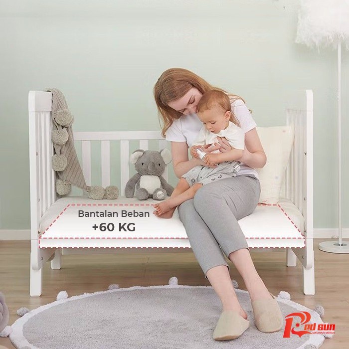 promo ✨ -Baby Box Bayi Tempat Tidur Bayi Kayu Mahoni Solid Redsun Industri - Putih, 130x71x93