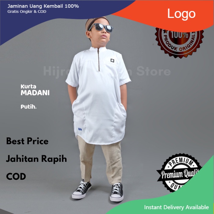 Fashion Muslim Anak Pakaian Muslim Anak Baju Koko Anak laki laki cowok - Putih, L