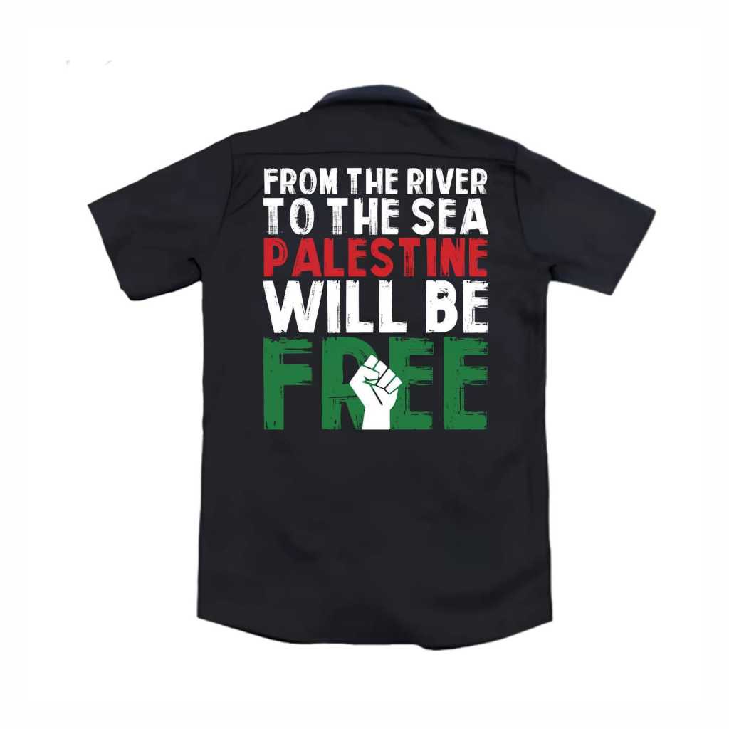 Populasi  Kemeja PDH  Workshirt  PALESTINE WILL BE FREE  PDH PALESTINE  Pakaian pria  Pakaian wanita