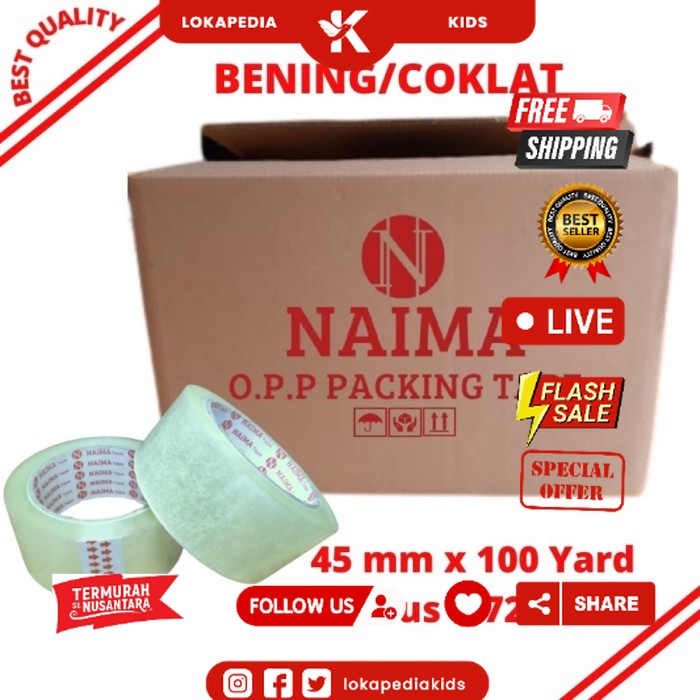 

LAKBAN BENING NAIMA 2 INCH 45mm x 100 YARD MURAH [1 DUS - 72 ROLL]