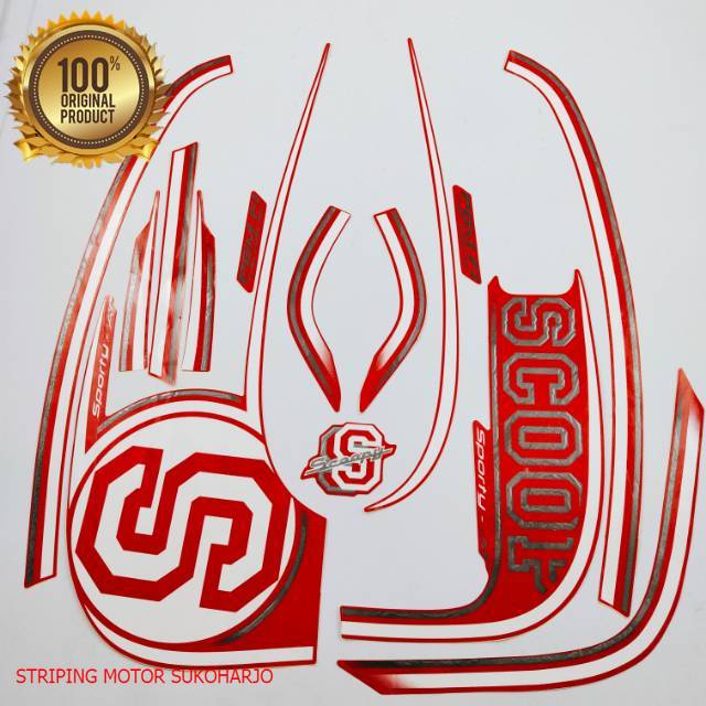 (ORI) striping honda scoopy 2014 sporty    merah kualitas original