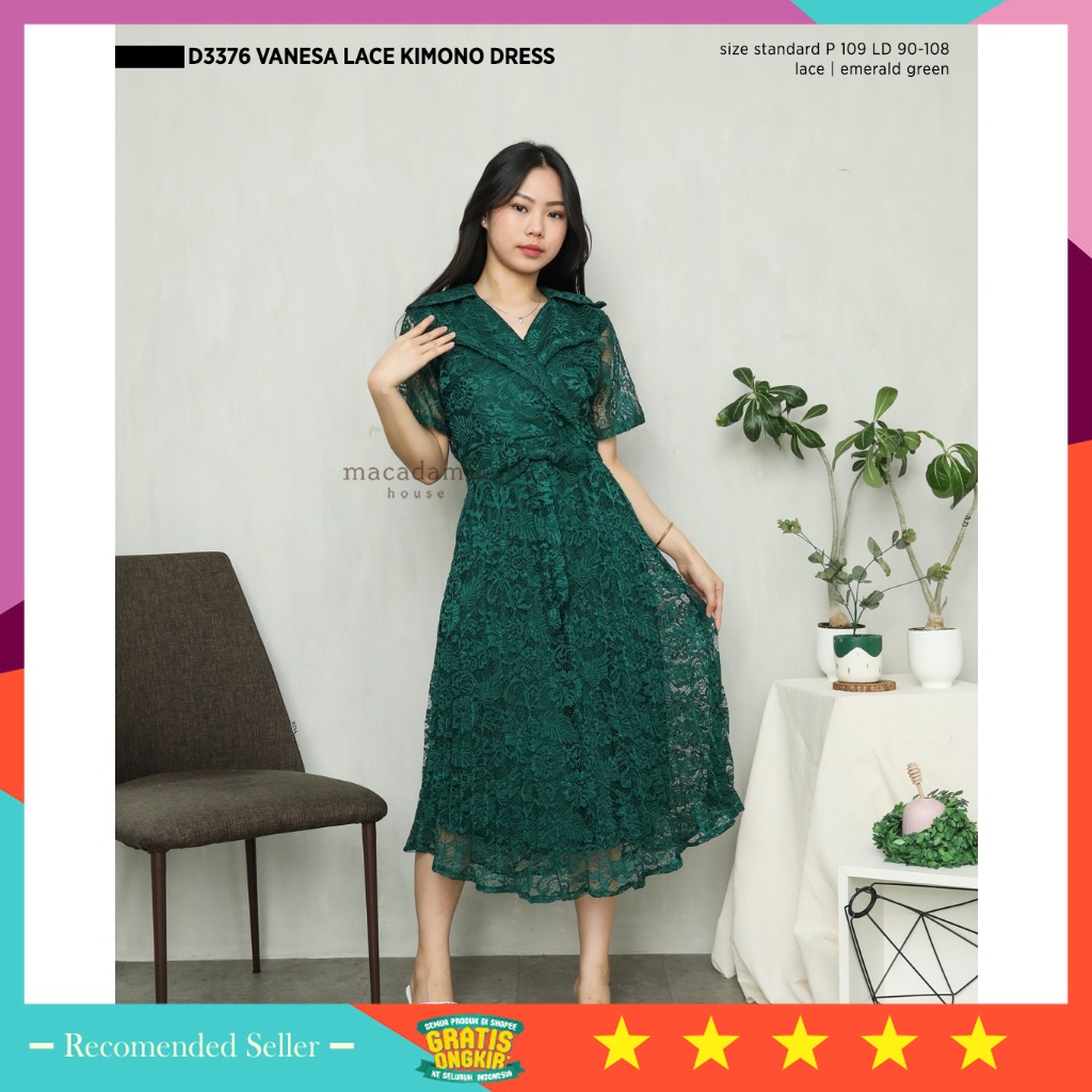 Pakaian Wanita Dress Natal Lebaran Christmas Murah Kondangan / Macadamia House - D3376 Vanesa Lace K