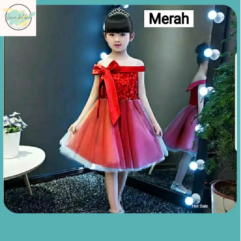 Dress Anak Kekinian Terbaru / INV - DRESS ANAK KOREA THALIA BRUKAT / COMBI TILLE / TERBARU / UMUR 5-