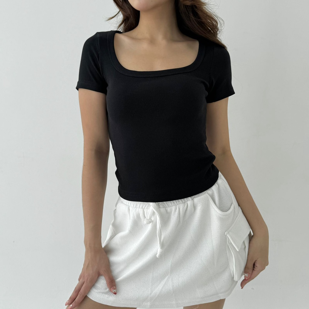 PISCES TOP | Atasan Knit Wanita Korean Top Baju Knit Wanita Lengan Pendek Basic Short Sleeve