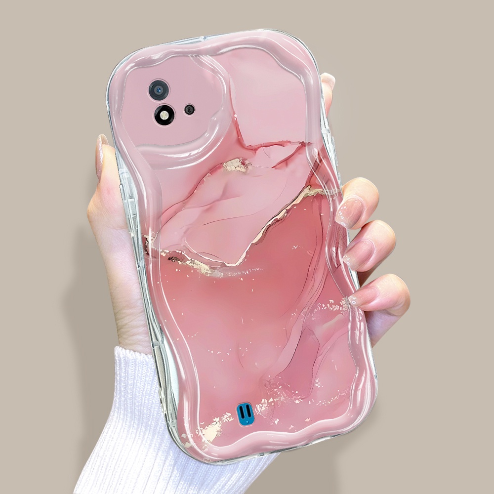 Realme C11 C20 C20A 2021 Untuk Hp Casing Cream Phone Case Handphone Soft Cover Pink  Marble Kesing