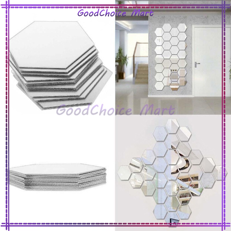 7Pcs Sticker Kaca Hexagonal Mirror Wall Decoration / Cermin Hexagonal Dekorasi Dinding / Sticker Cer