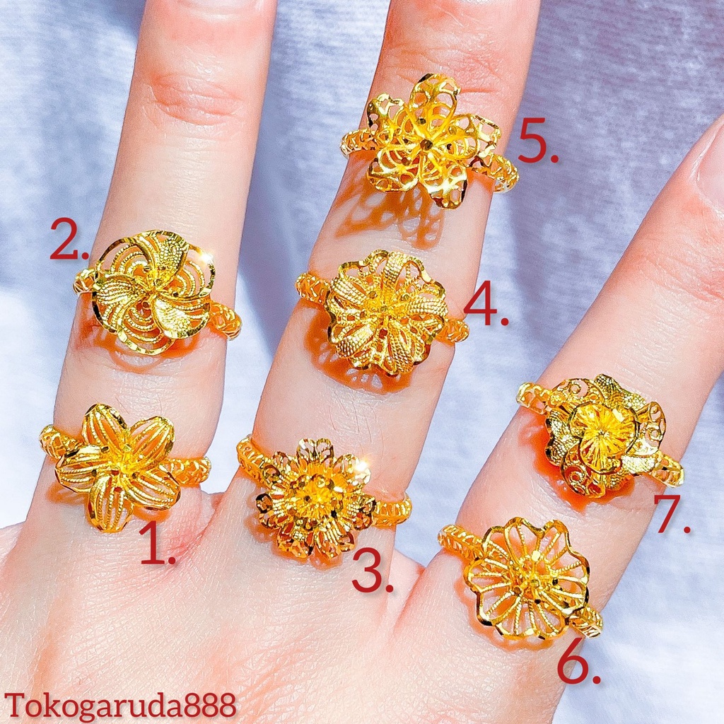 NEW Cincin kendari anak dan dewasa emas asli kadar 700 70 16k bunga matahari anggrek 3D jasmine tanp