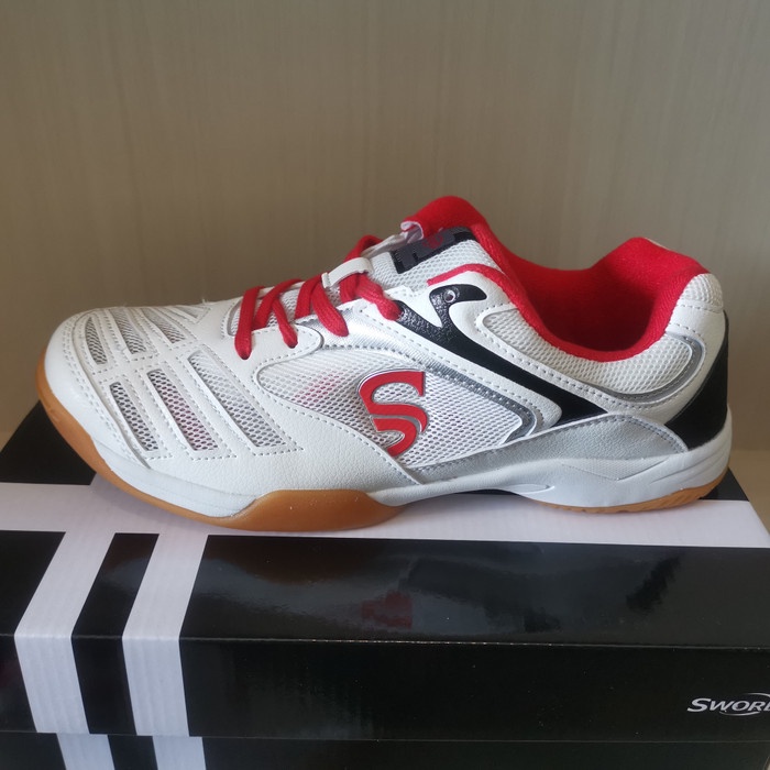 Terlaris ✨ -Sword Shoes SW 18D - White Red - Shoes/Sepatu Pingpong Tenis Meja - 42
