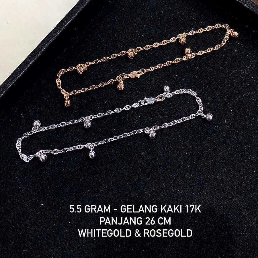 Gelang kaki anak dan dewasa emas asli kadar 750 75 17k casteli rosegold whitegold rantai putih lonce