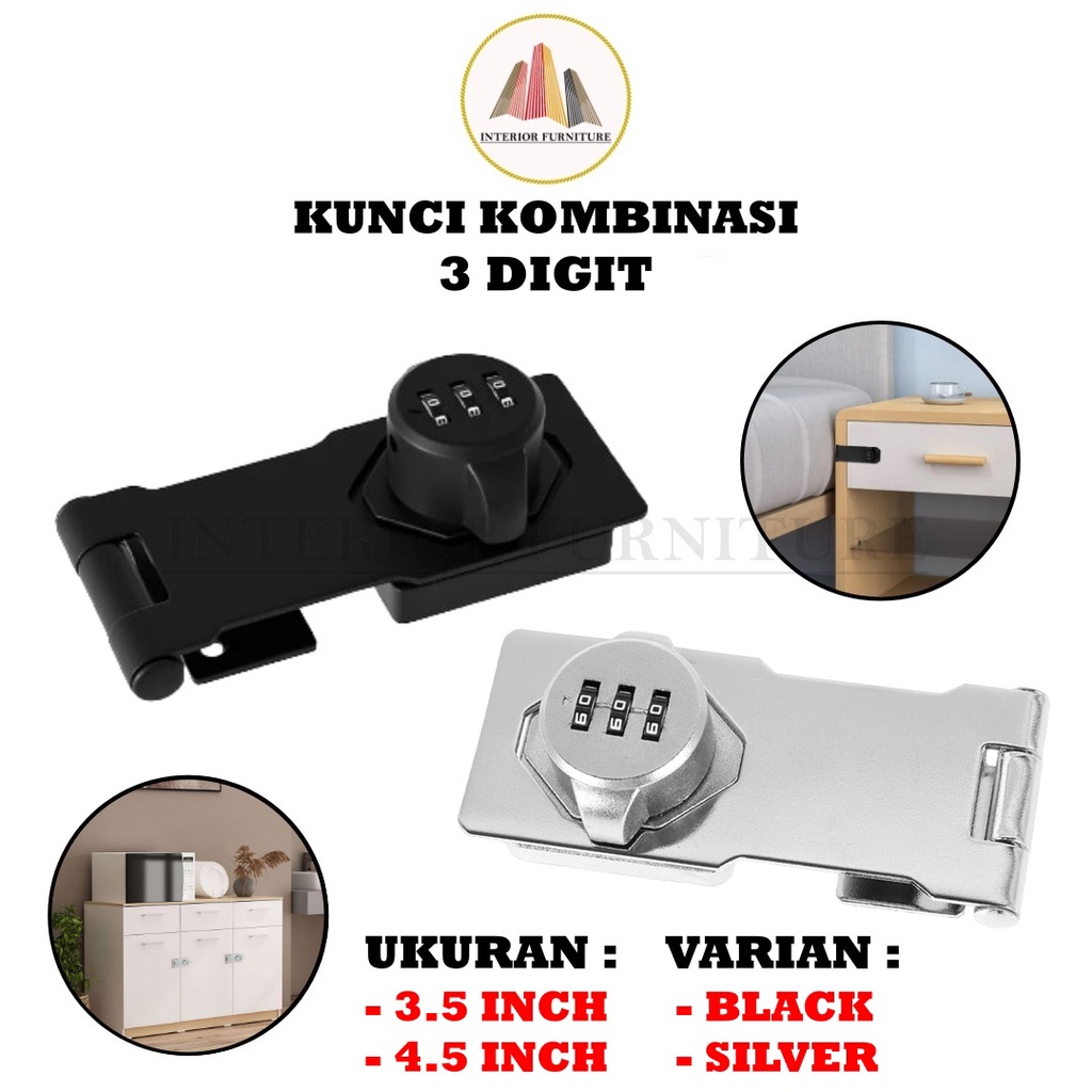 Kunci Gembok Anti Theft Kunci Kombinasi 3Digit Kunci Loker Password Kunci Pintu Hasp Lock
