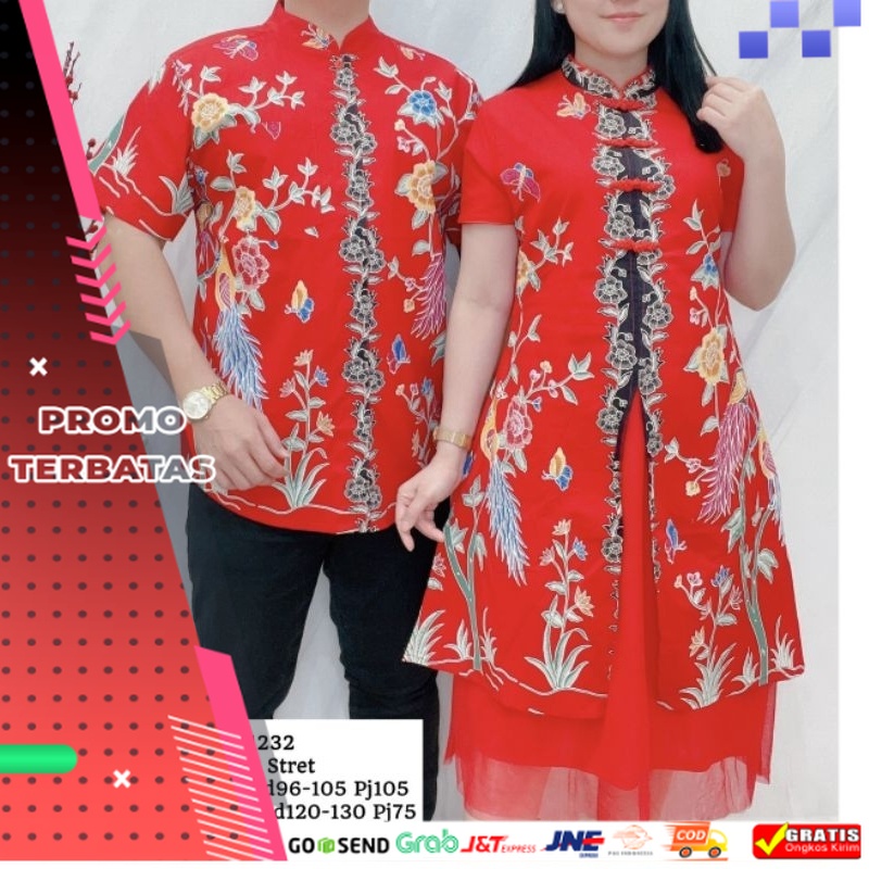 Baju Couple Pesta | Batik Couple | Baju Couple Imlek Katun Stretch//BAJU IMLEK / IMLEK NAGA / DRESS MERAH / BAJU WANITA DRESS IMLEK