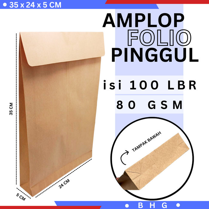 

Amplop Coklat Folio Pinggul (24x35cm) isi 100lbr