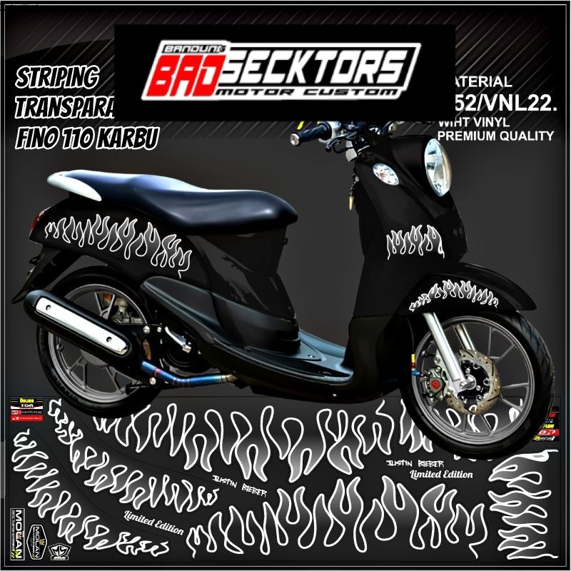 Decal Sticker Striping Variasi Transparan Uv Fino Karbu Api Fino Karbu Justin Bieber Yamaha Fino 115