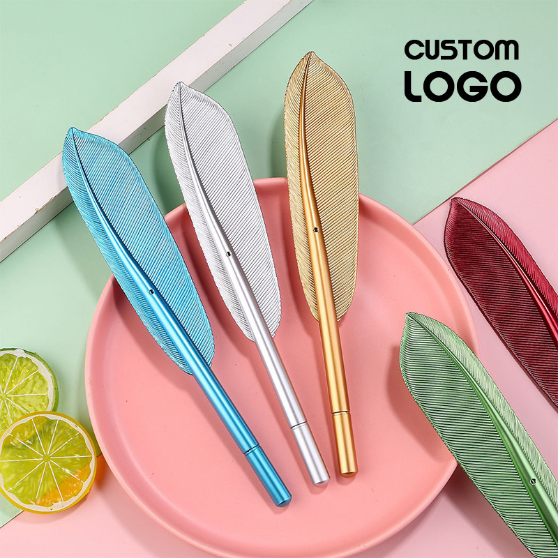 

Creative Vintage Feather Ballpoint Pen Customized LOGO Personalized Laser Lettering Cute Pens Korean Stationery School Supplies