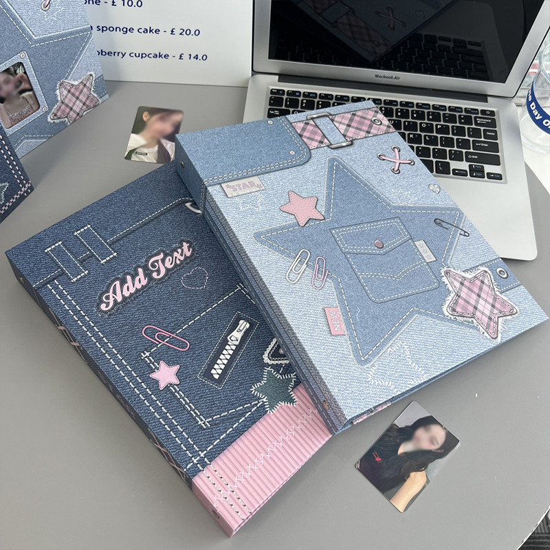 

Korean Denim Style A4/A5 Kpop Photocard Binder Cover Kpop Photo Album Book Binding Machine Idol Cards Picture Album Collect Book