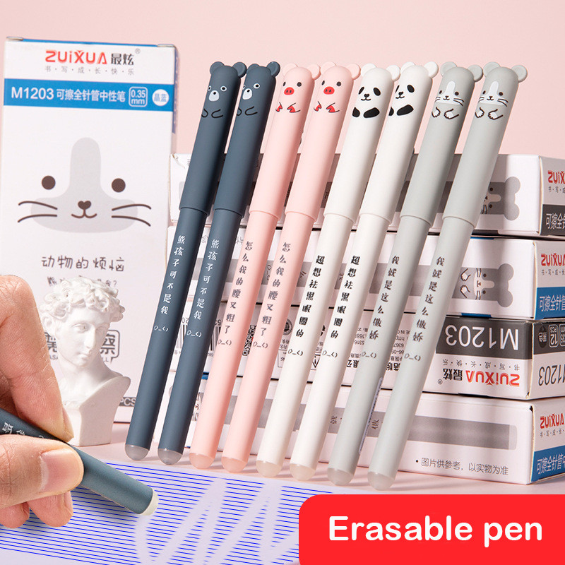 

4pcs Cute Bear Pig Erasable Gel Pen Set Kawaii Pens Back to School Stationery Supplies for Writing Noting Journaling Kids Gifts
