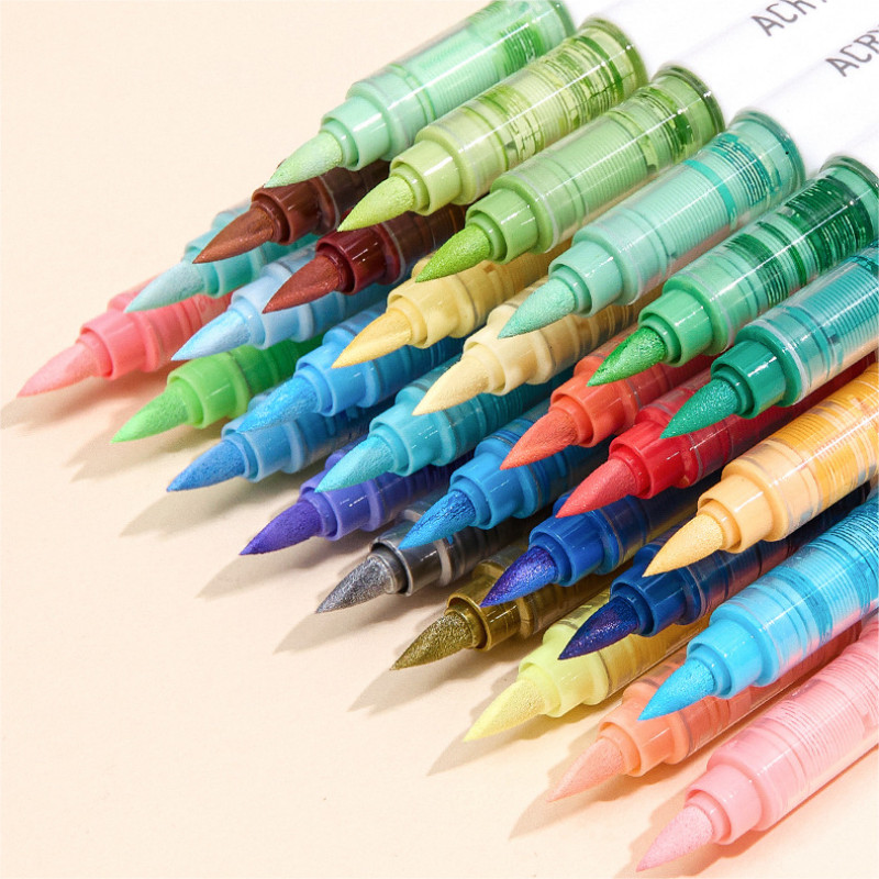 

9 Colors Acrylic Brush Pen Direct Liquid Paint Marker Pen Student Diy Drawing Ceramic Glass Wood Canvas Art Markers Set for Kids