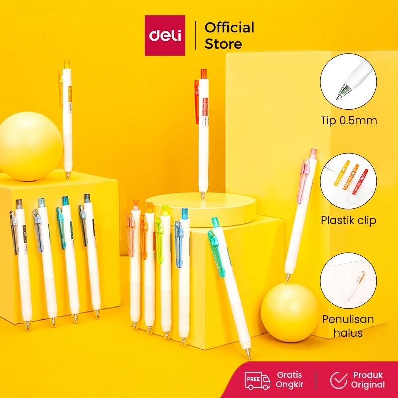 

Deli Colorfull Gel Pen A200 Retractable 0.5mm, Tinta Lancar dengan Grip Nyaman