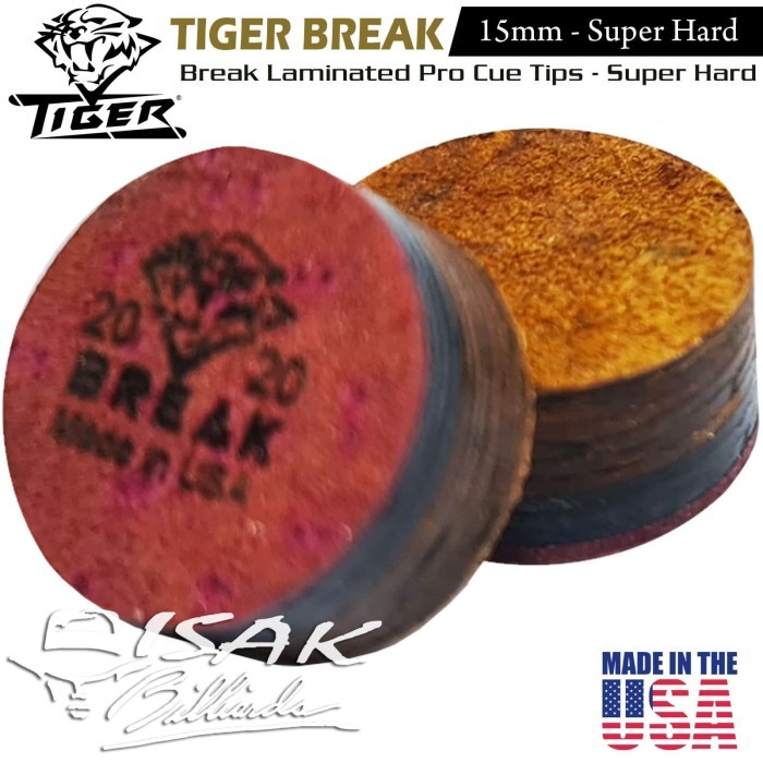 Tiger USA Break Cue Tip - 15mm Super Hard Kulit Lapis Stick Billiard