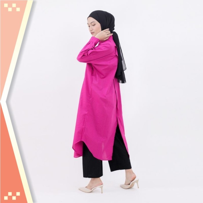 Tunik Premium Korean Style /Kemeja Wanita Linen Dwyne Tunik - Fuchsia
