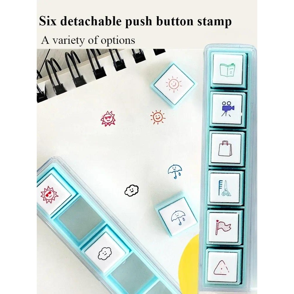 

Six Detachable Style Buttons Stamp Weather/transportation Percolation Cute Seal DIY Scrapbook Ledger Log Book Decoration Tool