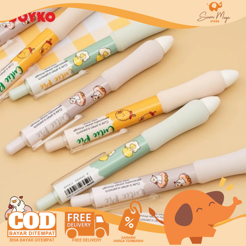 

JOYKO Retractable Gel Pen Black GP-390 Cutie Pie - Pulpen Cetek Pena Jel SATUAN Hitam 0.5mm Murah