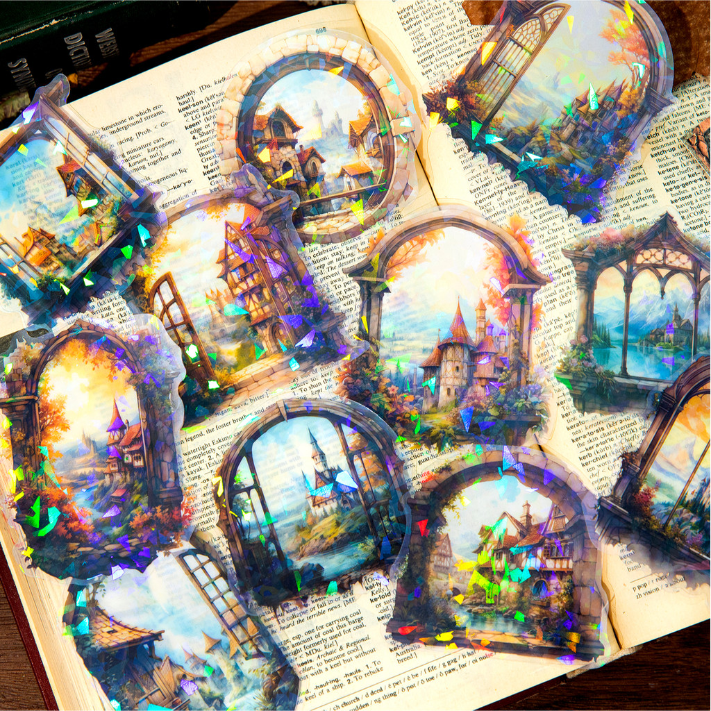 

Yoofun 10pcs Creative Scrapbooking Window Sticker Retro Ice Crystal Flower Material Label Diy Diary Album Planner Stationery