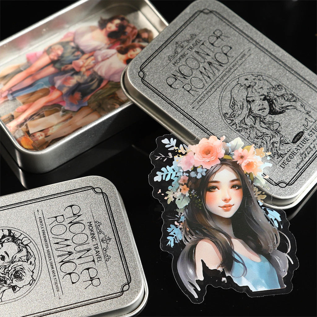 

2Style 50pcs/box Character Sticker Tin Box Gentle Encounter Theme Instagram Girl Handbook Decoration DIY Material