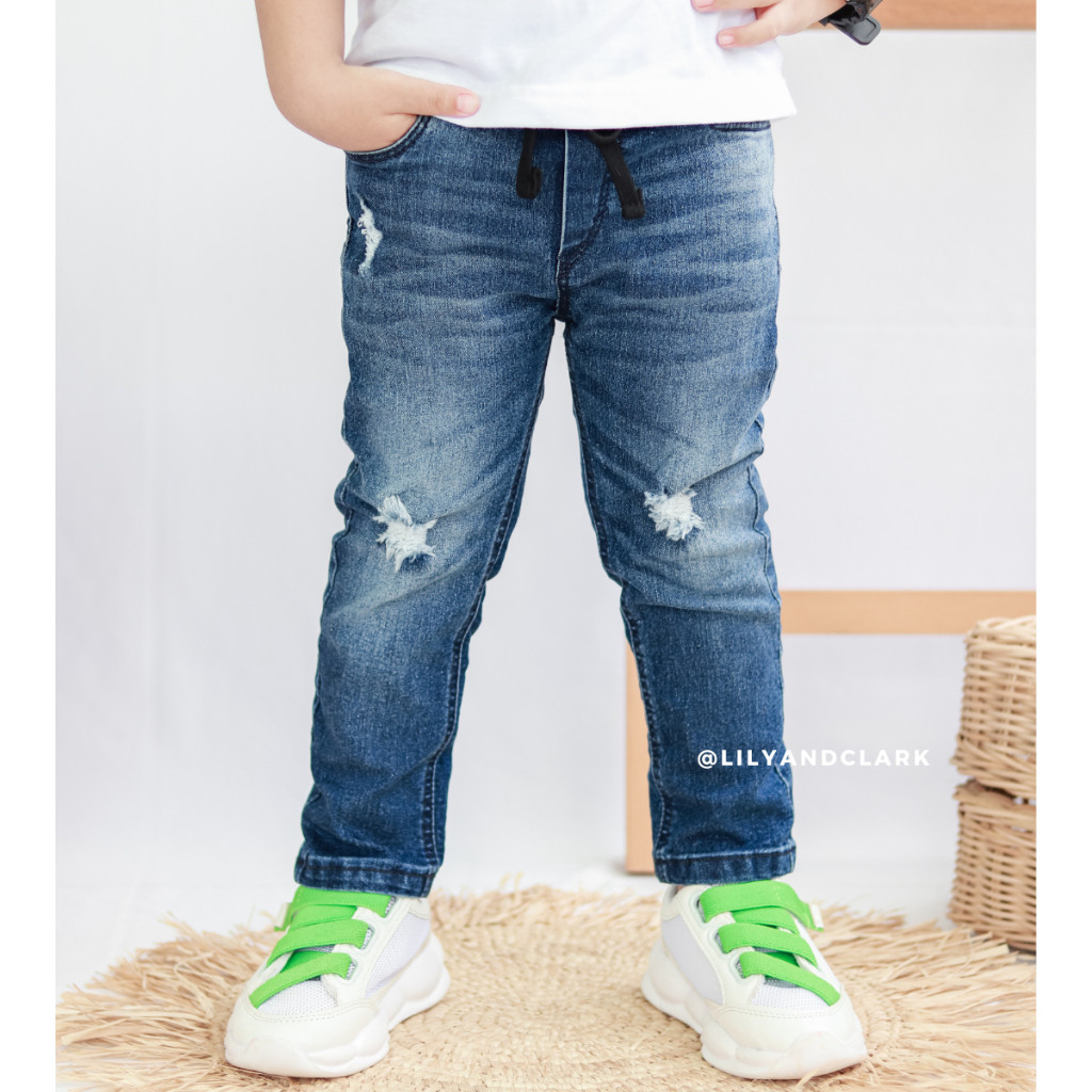 SW32Q LILY AND CLARK CELANA JEANS RIPPED/SOBEK OOTD ANAK TERBARU JS02 DARK BLUE