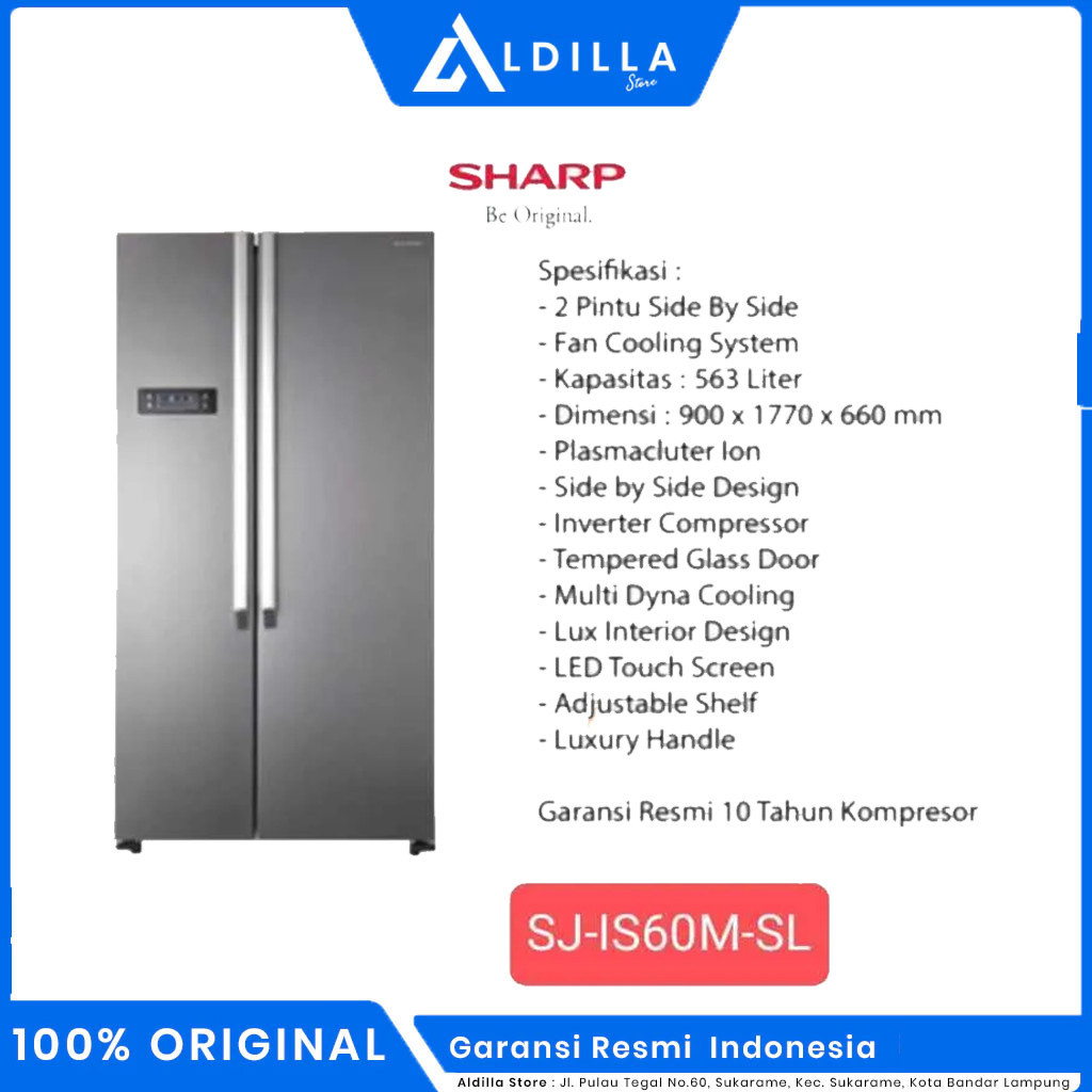 Sharp Kulkas Side By Side 2 Pintu SJ IS60M-SL / SJIS60MSL sj-is60 MSL