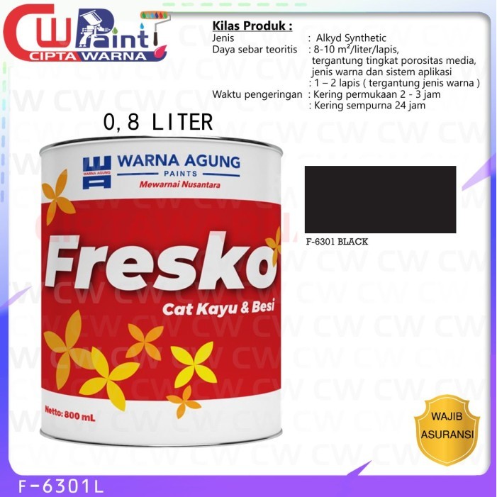 Cat Kayu & Besi Fresko F-6301 Black 0.8 Liter Cat Interior Exterior Rumah Pintu Jendela Pagar Tahan