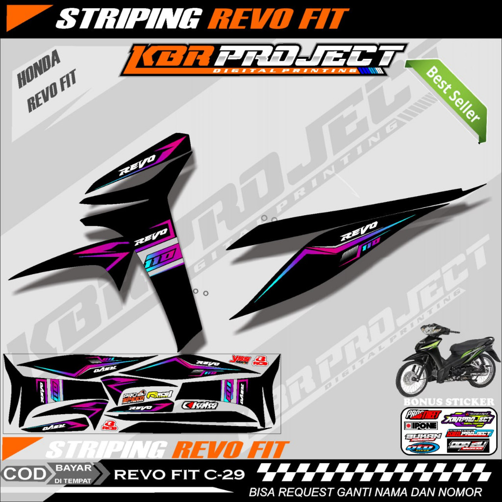 REVO FIT STIKER  STRIPING MOTOR KEREN LIS VARIASI REVO FIT STIKER MOTOR HONDA DESAIN RACING C.29 HOL