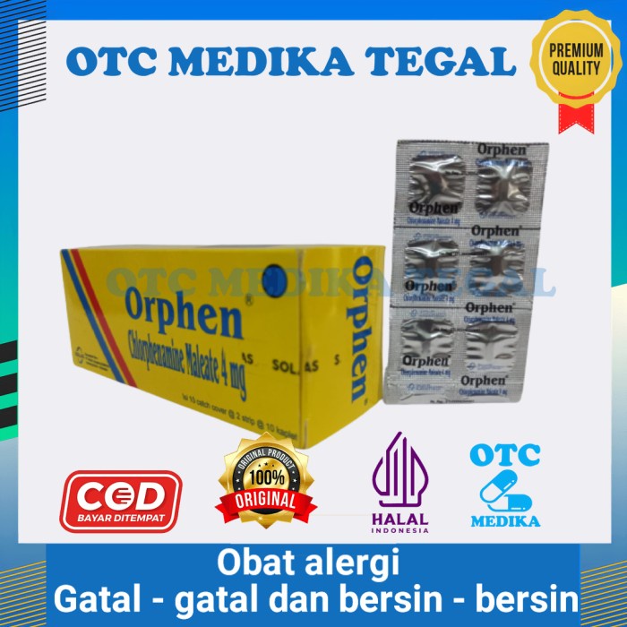 Orphen 4 mg 10 Kaplet obat untuk alerg, gatal - gatal, bersin - bersin