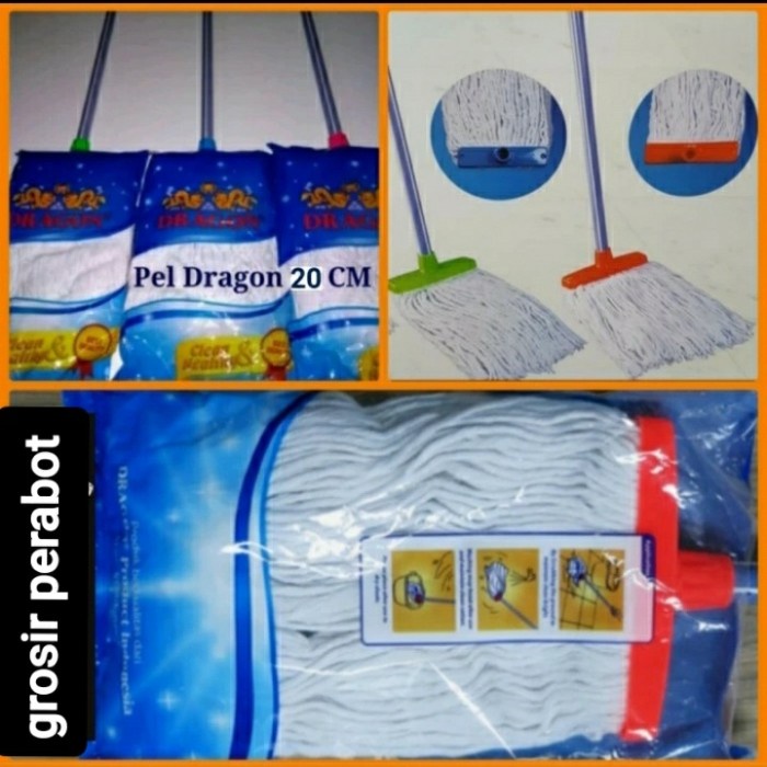 Pel lantai mop segi L dragon jumbo 20 cm kain katun