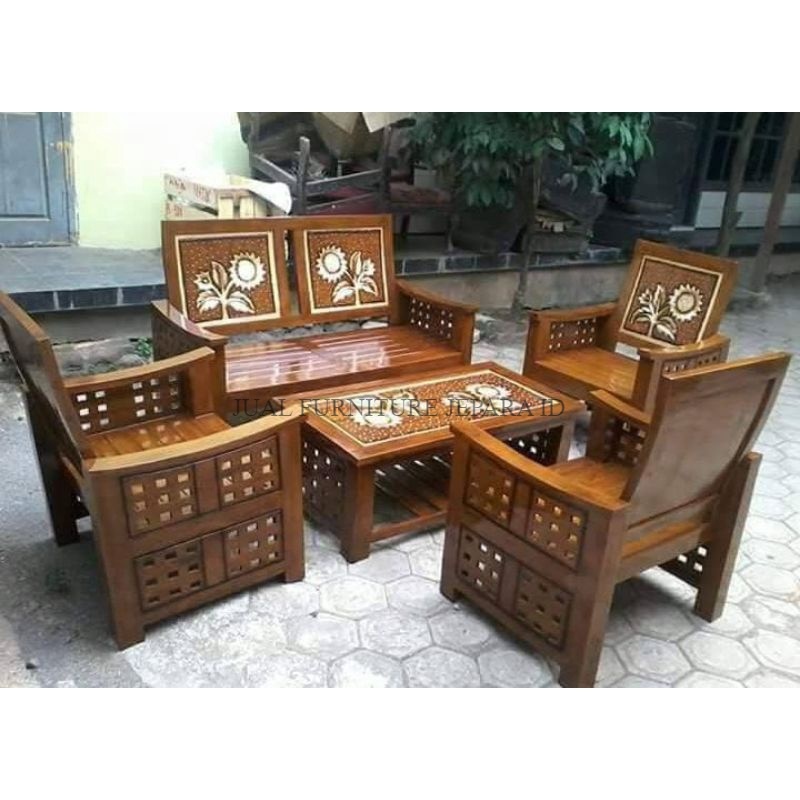 KURSI TAMU JOKOWI KAYU JATI | KURSI TAMU SUDUT MINIMALIS JOKOWI FURNITURE JEPARA