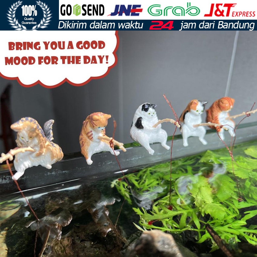Aquascape Ornamen Hias Anak Kucing / Kartun Memancing Kucing Ornamen / Ornamen Memancing Anak Kucing
