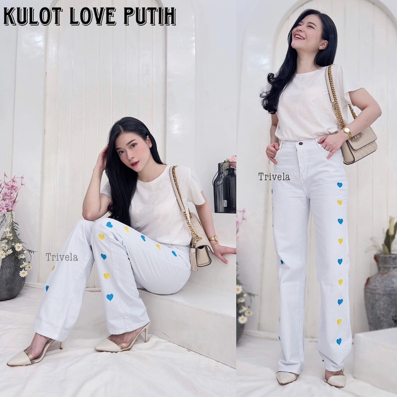 Kulot Love Jeans Putih Bordir - Love White Cullotes