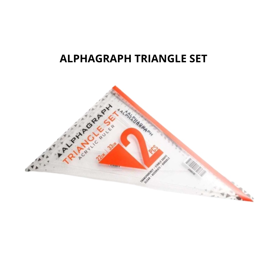 

PENGGARIS ALPHAGRAPH TRIANGLE SET / SET PENGGARIS SEGITIGA 22CM / 33CM 2 PCS / ALPHAGRAPH ACRYLIC RULER 22X33CM
