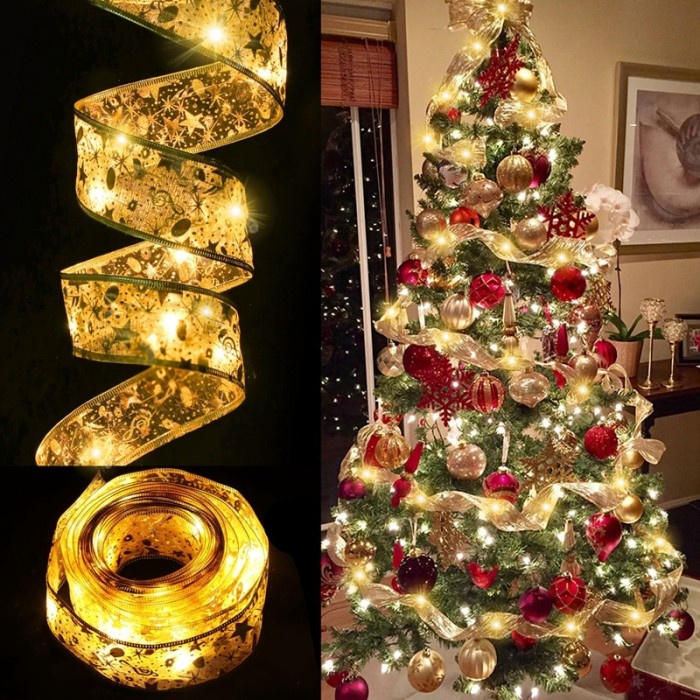 Lampu Pita LED Dekorasi Hiasan Pohon Natal Panjang 5 Meter Motif Renda - Gold Warm White