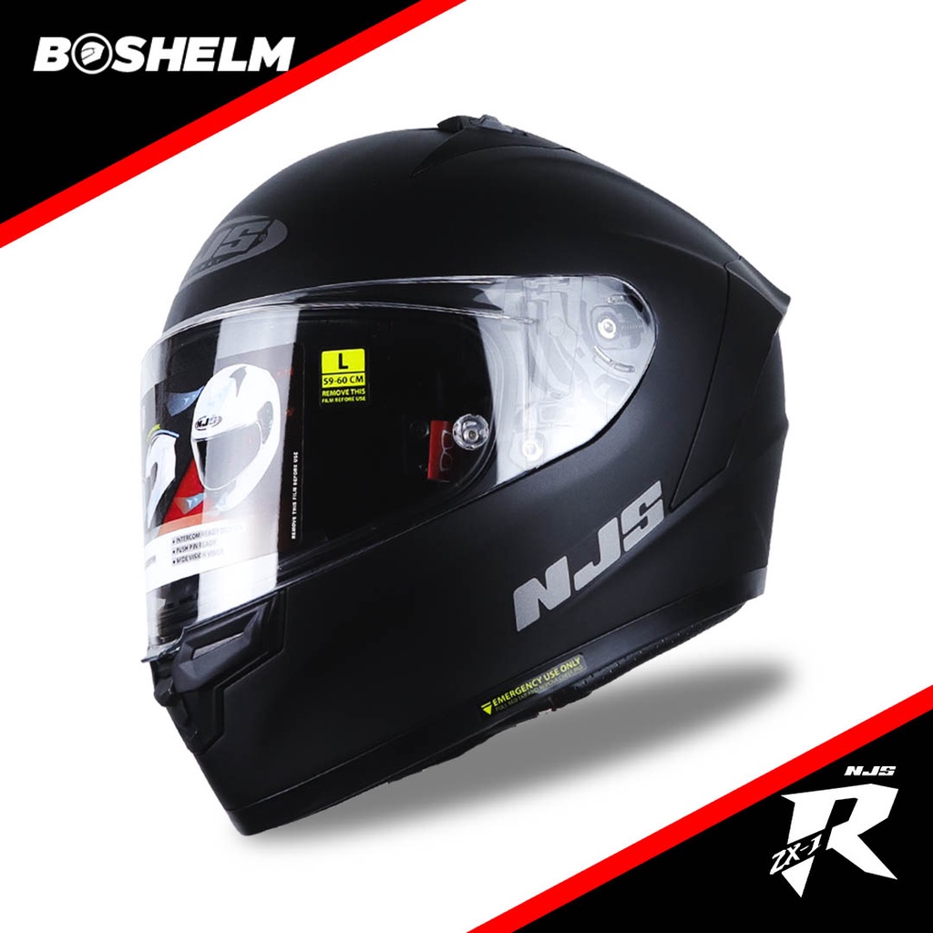 BOSHELM Helm NJS ZX-1R Solid HITAM DOFF Helm Full Face SNI