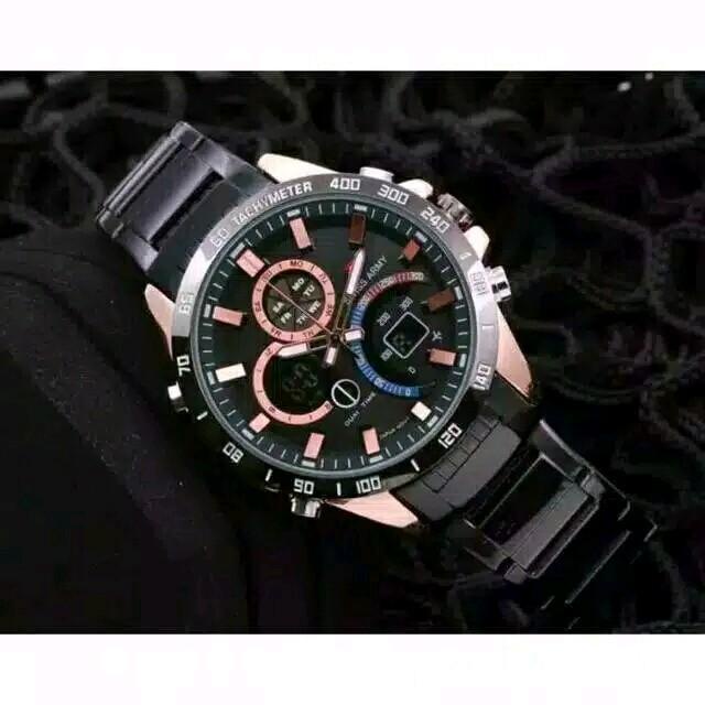 Jam Tangan Pria SWISS 4RM1 Dualtime Diameter 4,6cm Stanliess Premium Anti Air