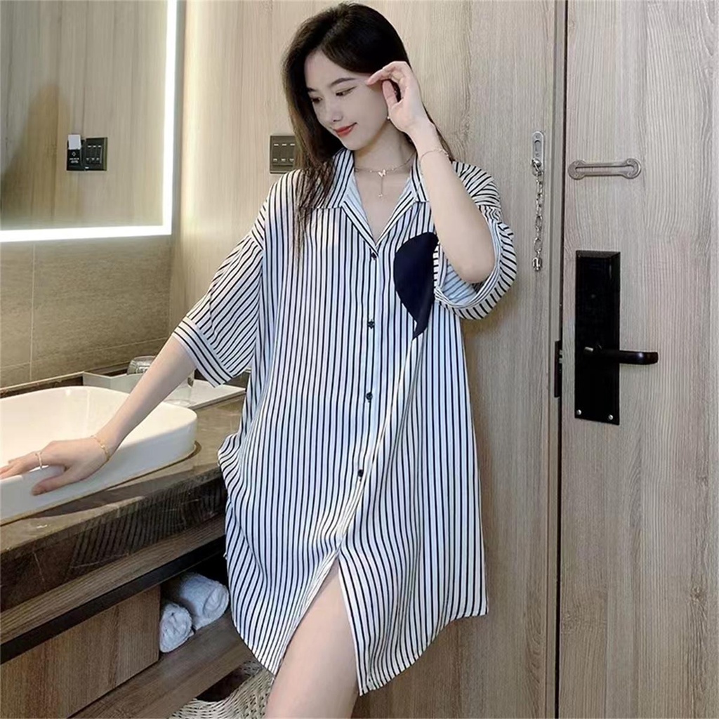 #1348 Baru baju tidur sutra es  tipis lengan pendek setengah panjang piyama Daster rayon home dress 