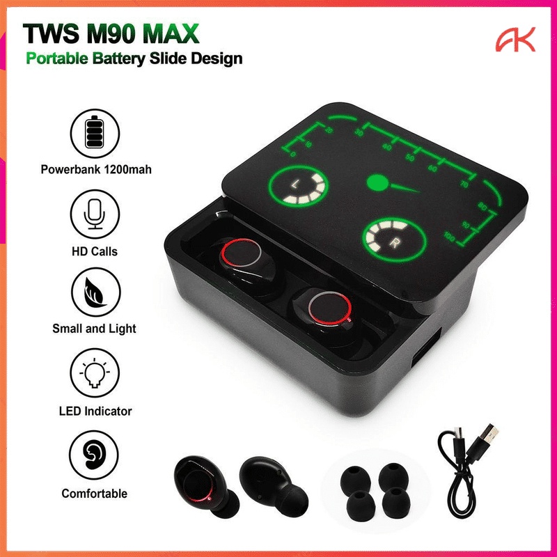 ANK M90 MAX TWS HEADSET BLUETOOTH WIRELESS GAMING WITH POWERBANK