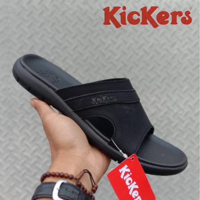 DRB SANDAL KULIT ASLI SANDAL PRIA SANDAL KICKERS SANDAL SELOP - 39, Hitam